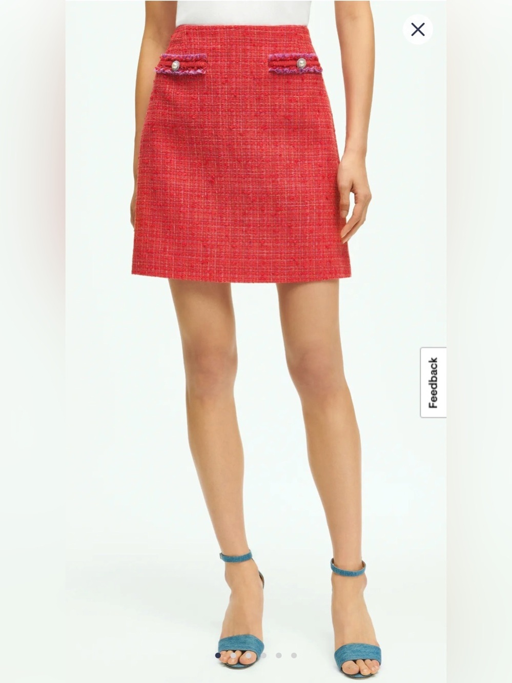 Brooks Brothers Boucle Red Tweed Mini Skirt with Pearl-Trim Pockets